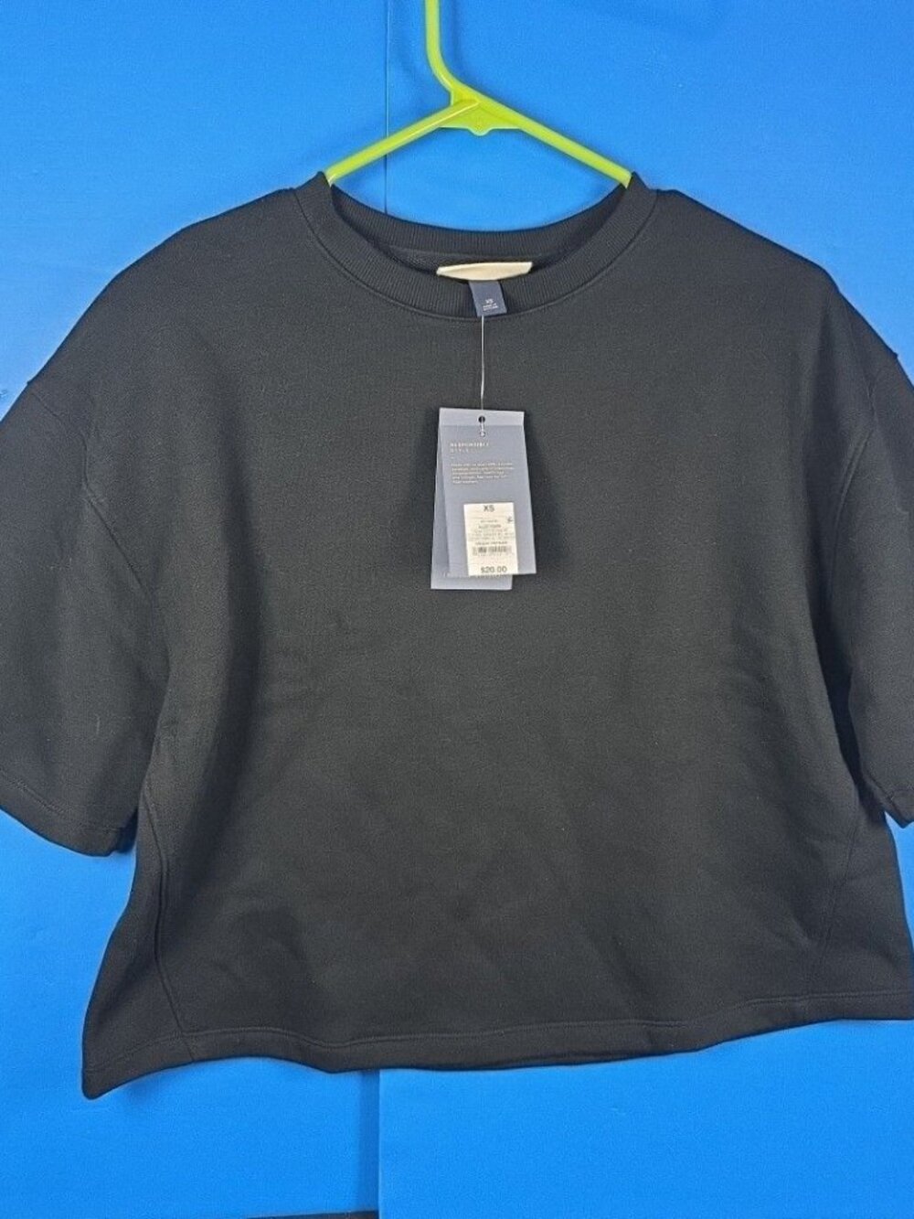 Women’s XS Fleece Crew Neck Short Sleeve Sweatshirt Top Black Universal Thread